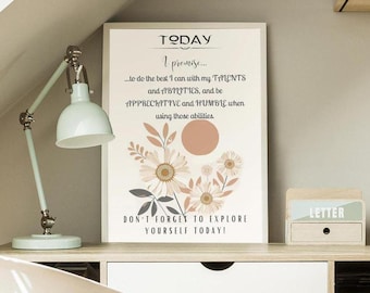 Motiverende muurkunst voor tienermeisje, Today's Promise #5, dagelijkse affirmatieposter, positieve klas kunst aan de muur, digitale download