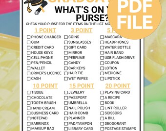 Graduation What's In Your Purse Game | Printable Graduation Party Games | Graduation Activity | Grad Party Ideas | What's In Your Bag Game