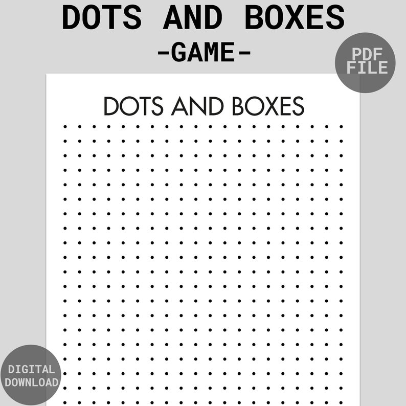 Dots and Boxes Game Printable Dots Game Classic Board Game Printable