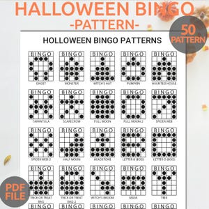 Patrones de bingo de Halloween / Juego de fiesta de bingo de Halloween imprimible / 50 patrones de bingo de Halloween / Tarjetas de bingo de Halloween / Patrones de bingo de otoño.
