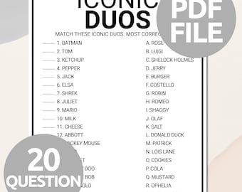 Iconic Duos Game | Printable Match Up Trivia Game | Fun Famous Duos Game | Easy Party Icebreaker Game | Conversation Starter For Adults Kids