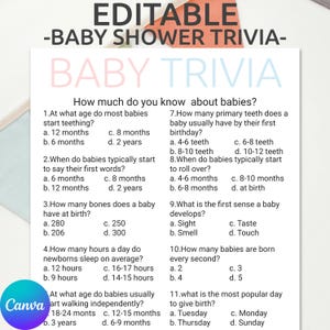 Gioco a quiz per baby shower / Gioco a quiz per baby shower modificabile / Attività per baby shower personalizzata / Quiz a quiz minimalista per baby shower / Gioco a quiz per baby shower stampabile
