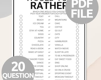 Would You Rather Game | Printable This or That Game | Team Building Game | Easy Party Icebreaker Games | Conversation Starter For Adults Kid
