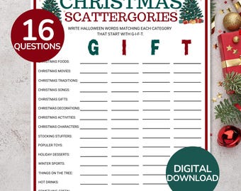 Christmas Scattergories Game | Printable Christmas Think Fast Game | Fun Christmas Activity for Kids, Adults | Christmas Family Party Games
