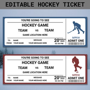 Boleto de hockey personalizado / Plantilla de boleto de hockey imprimible / Boleto deportivo editable / Boleto de juego de hockey sorpresa / Boleto de hockey editable
