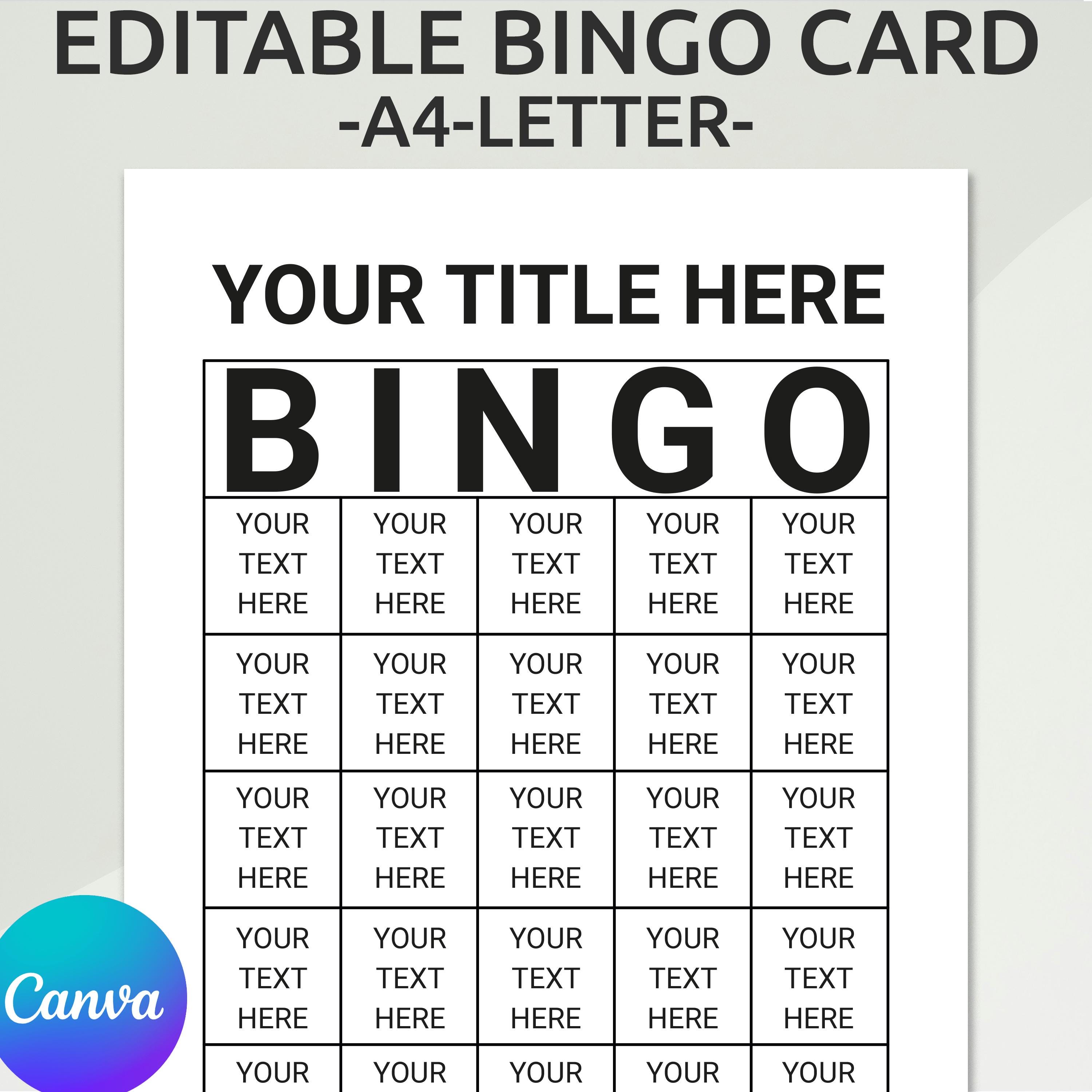 Editable Bingo Card | Customizable Bingo Game | Editable Party Bingo ...
