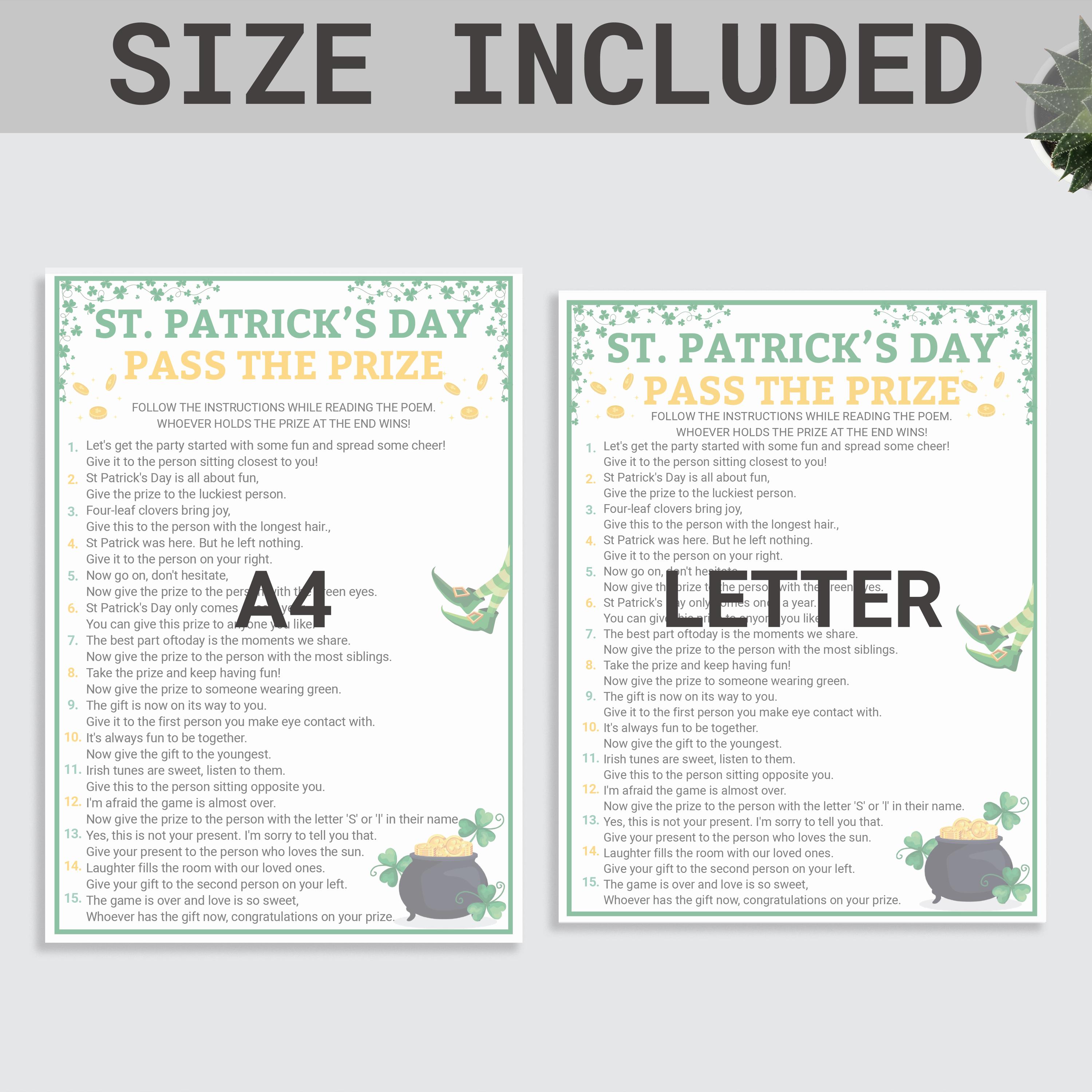 St. Patrick's Pass the Prize Game | St. Patrick Day Games | Printable ...