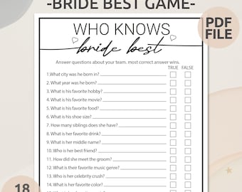Juego "Quién Conoce Mejor a la Novia" / Juegos Imprimibles para Despedida de Soltera / ¿Cuánto Conoces a la Novia? / Juego de Boda Minimalista / Juegos para Despedidas de Soltera