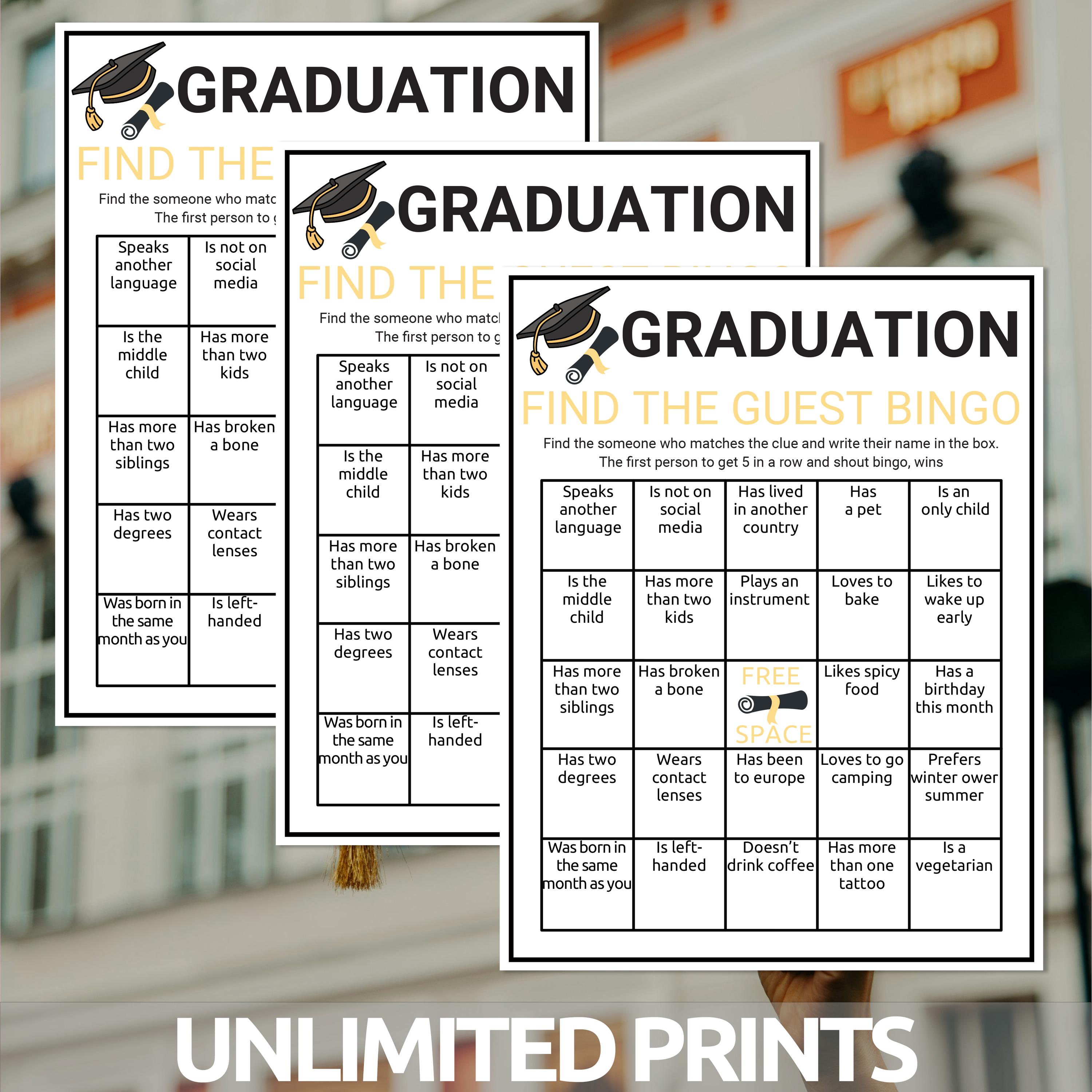 Graduate Mix and Mingle Bingo | Graduation Find the Guest Bingo ...