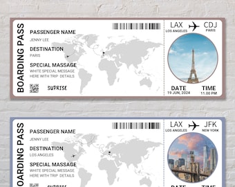 Plantilla de tarjeta de embarque editable / Boleto de avión imprimible / Viaje sorpresa de tarjeta de embarque / Viaje de tarjeta de embarque de Canva / Boleto de embarque Canva