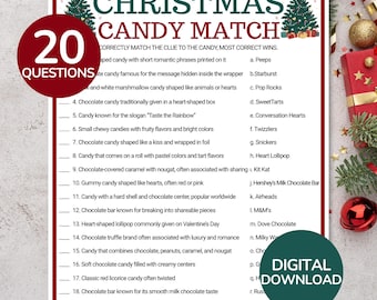 Christmas Candy Match Game | Candy Quiz Game | Printable Xmas Candy Trivia Quiz | Candy Matching Activity | Christmas Game for Kids, Adults