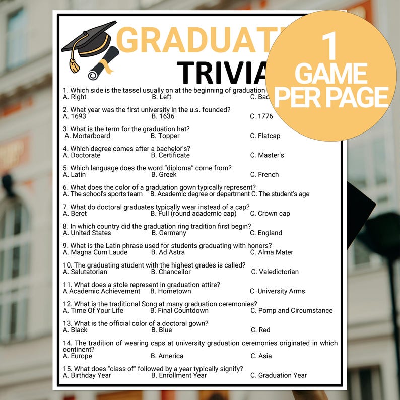 Graduation Trivia Game | Printable Graduation Game | Graduation Party ...