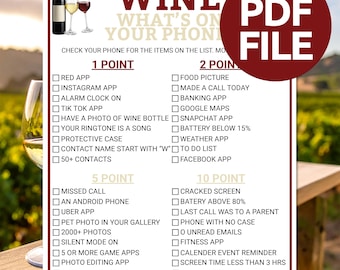 Whats on Your Phone Wine Game | Printable Fun Wine Game | Wine Night Party Game | Wine & Cheese Party Game | Wine Tasting Game | Winery Game