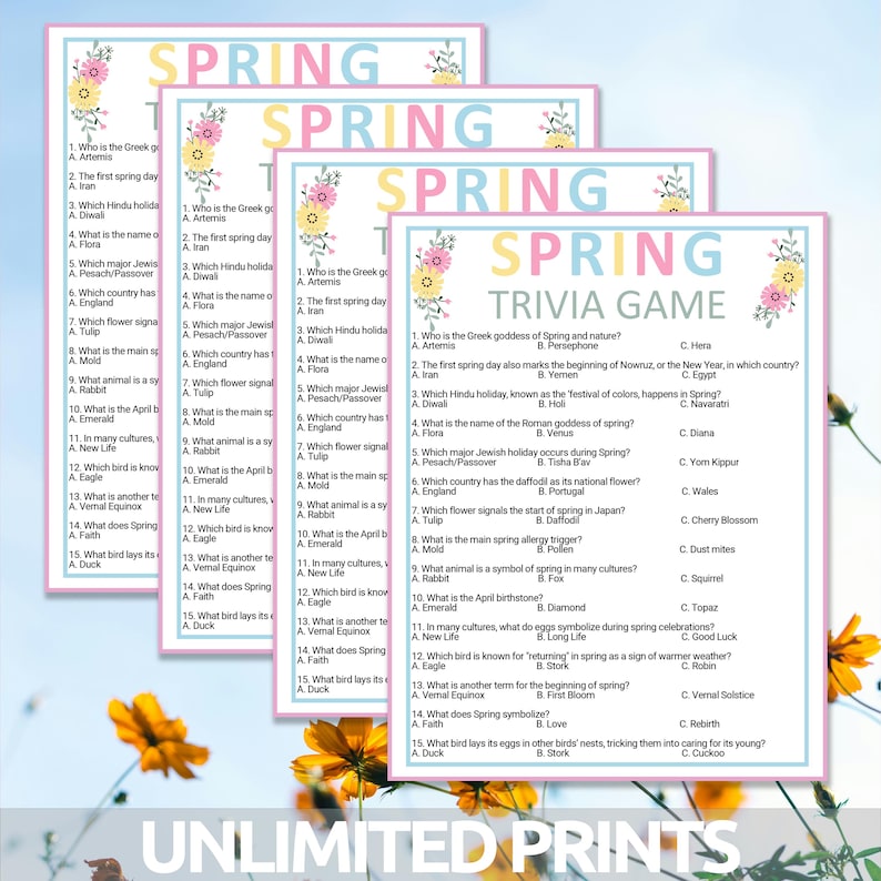 Spring Trivia Game | Spring Party Game | Printable Spring Game | Fun ...
