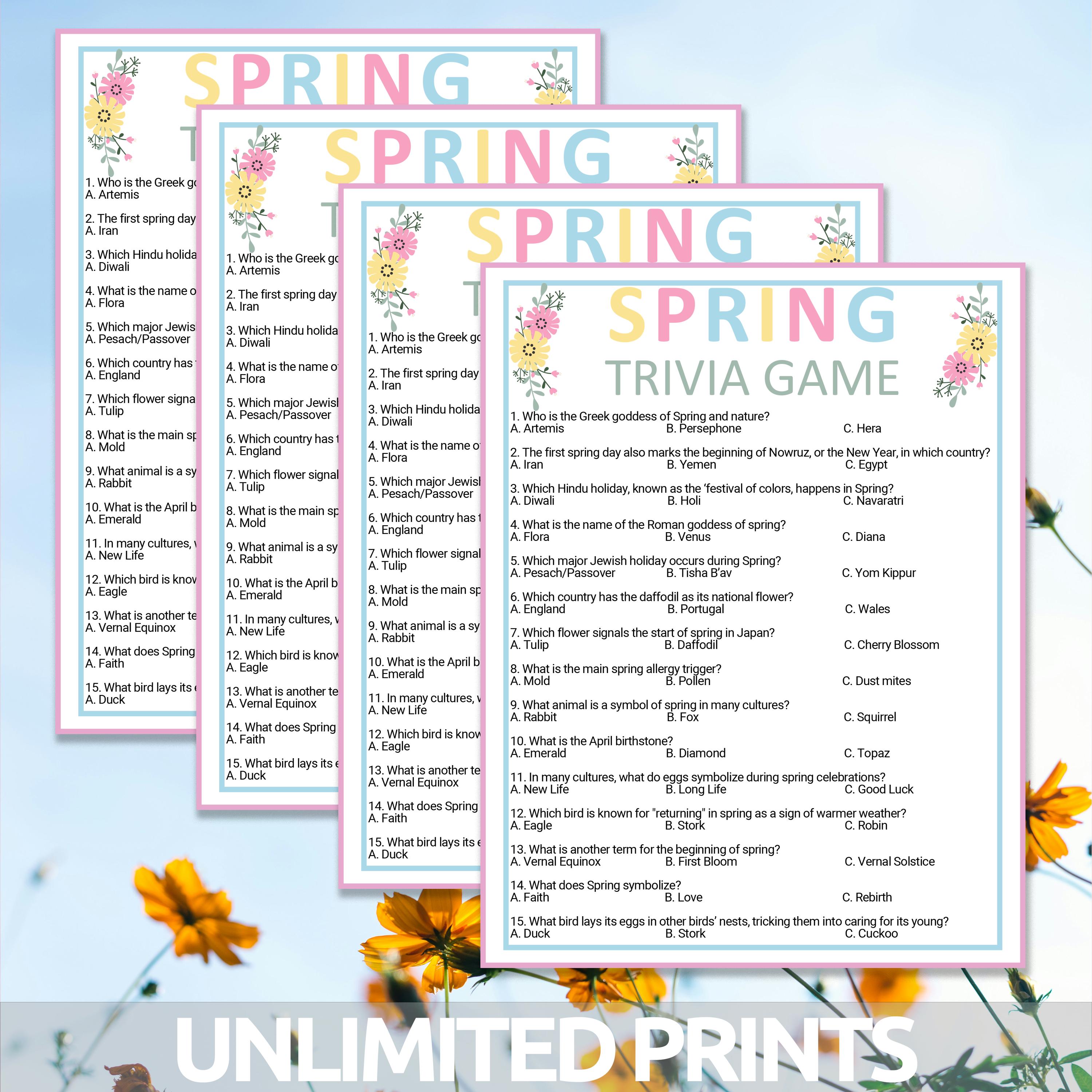 Spring Trivia Game | Spring Party Game | Printable Spring Game | Fun ...