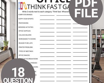 Printable Office Party Game | Office Think Fast Game | Team Building Game | Printable Workplace Game | Think Fast Work Game | Coworker Games