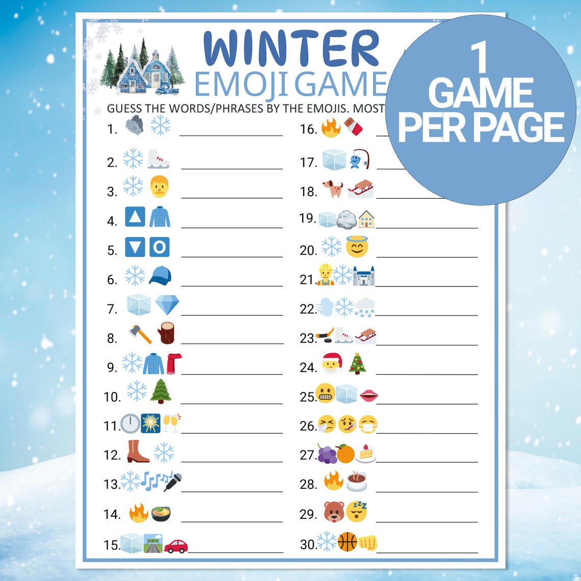 Winter Emoji Game | Winter Emoji Pictionary Game | Fun Printable Winter ...