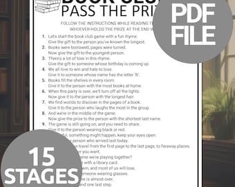 Book Club Pass the Prize Game | Book Club Pass the Gift Game | Printable Book Club Game | Icebreaker Book Club Game | Book Club Meeting Game