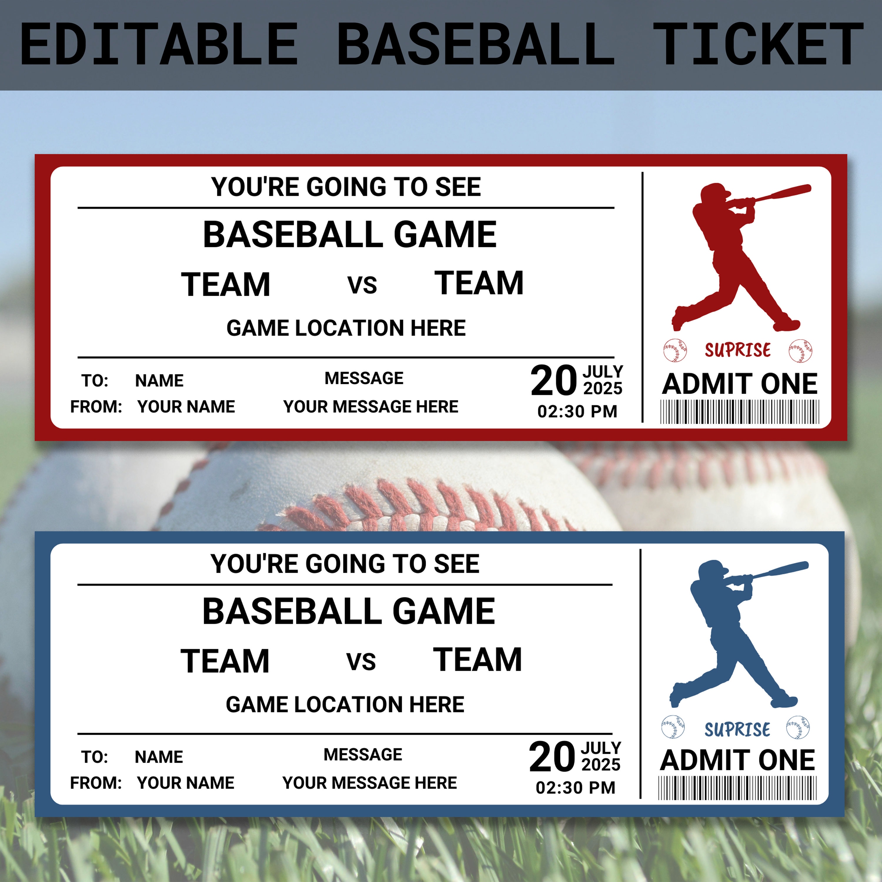 Baseball Game Ticket Editable Baseball Ticket Gift Birthday Baseball ...
