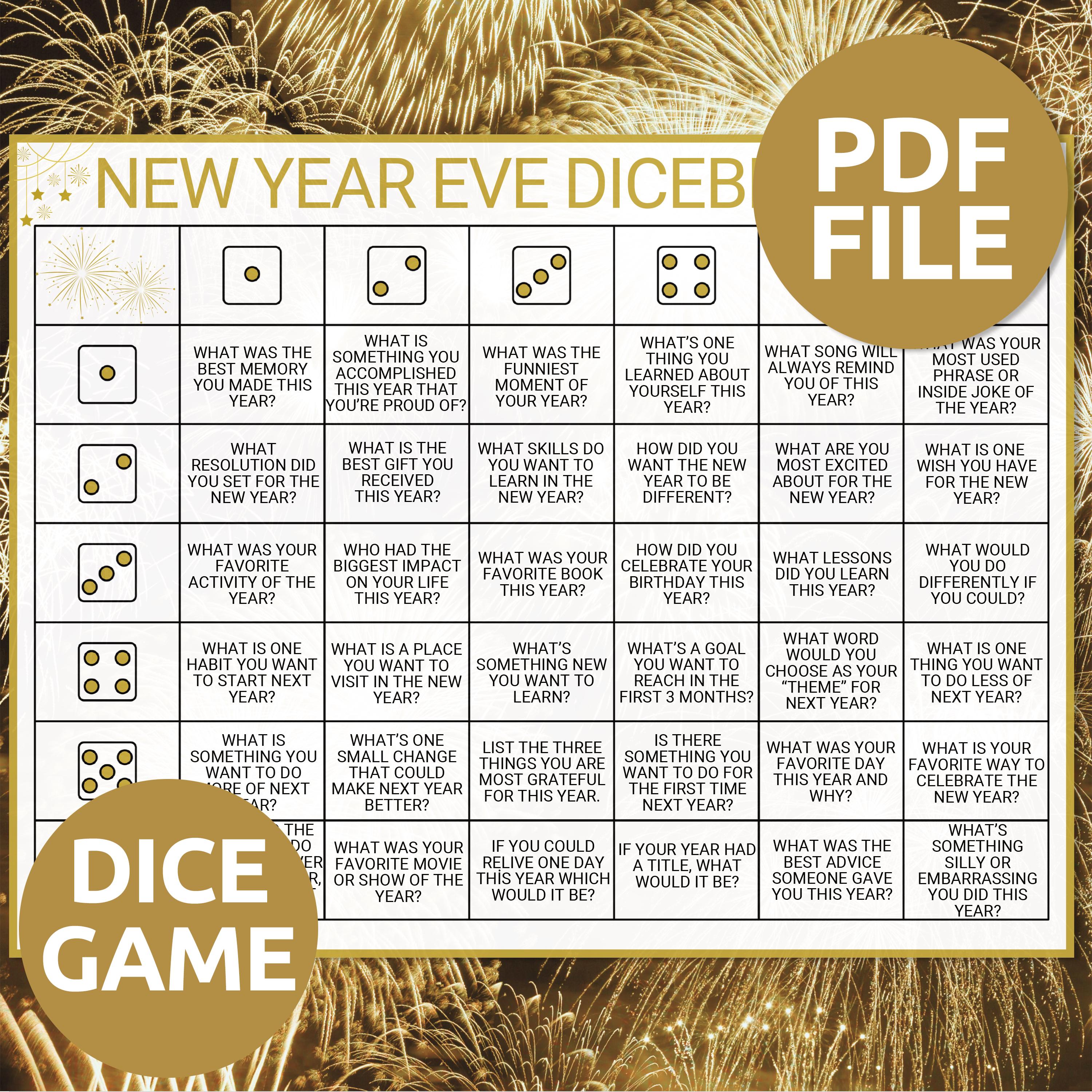 New Year’s Dice Game | Icebreaker New Year’s Game | New Year's Eve ...