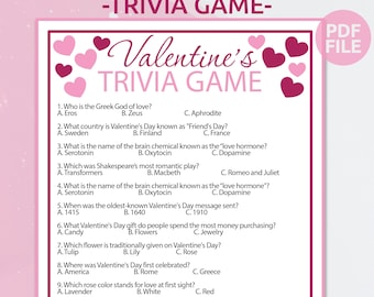 Juego de trivia del día de San Valentín / Juegos imprimibles del día de San Valentín / Actividad del día de San Valentín / Cuestionario divertido del día de San Valentín / Juego de fiesta de San Valentín