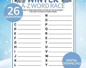 Winterliches Wortrennen | A-Z-Rennen im Winter | Winterspiele zum Ausdrucken | Winterpartyspiel | Winter-Wortspiel | Winter-Quiz für Kinder und Erwachsene