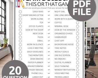 Office Would You Rather Game | Coworker This or That Game | Team Building Activity |  Fun Employee Game | Printable Icebreaker for Work Game