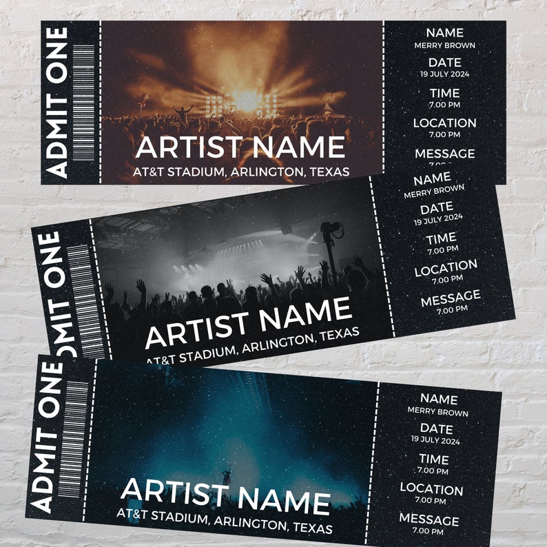 Editable Concert Ticket Template Custom Concert Ticket Personalized Editable Concert Ticket Template Custom Concert Ticket Personalized
