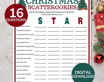 Christmas Scattergories Game | Printable Christmas Think Fast Game | Fun Christmas Activity for Kids, Adults | Christmas Family Party Games