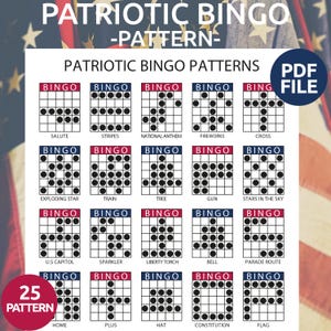 Vaterländisches Bingo-Muster | Juli 4 Bingo Karte | 4. Juli Gesellschaftsspiel | Vaterländisches Bingo Spiel | 25 Unabhängigkeitstag Bingo Muster