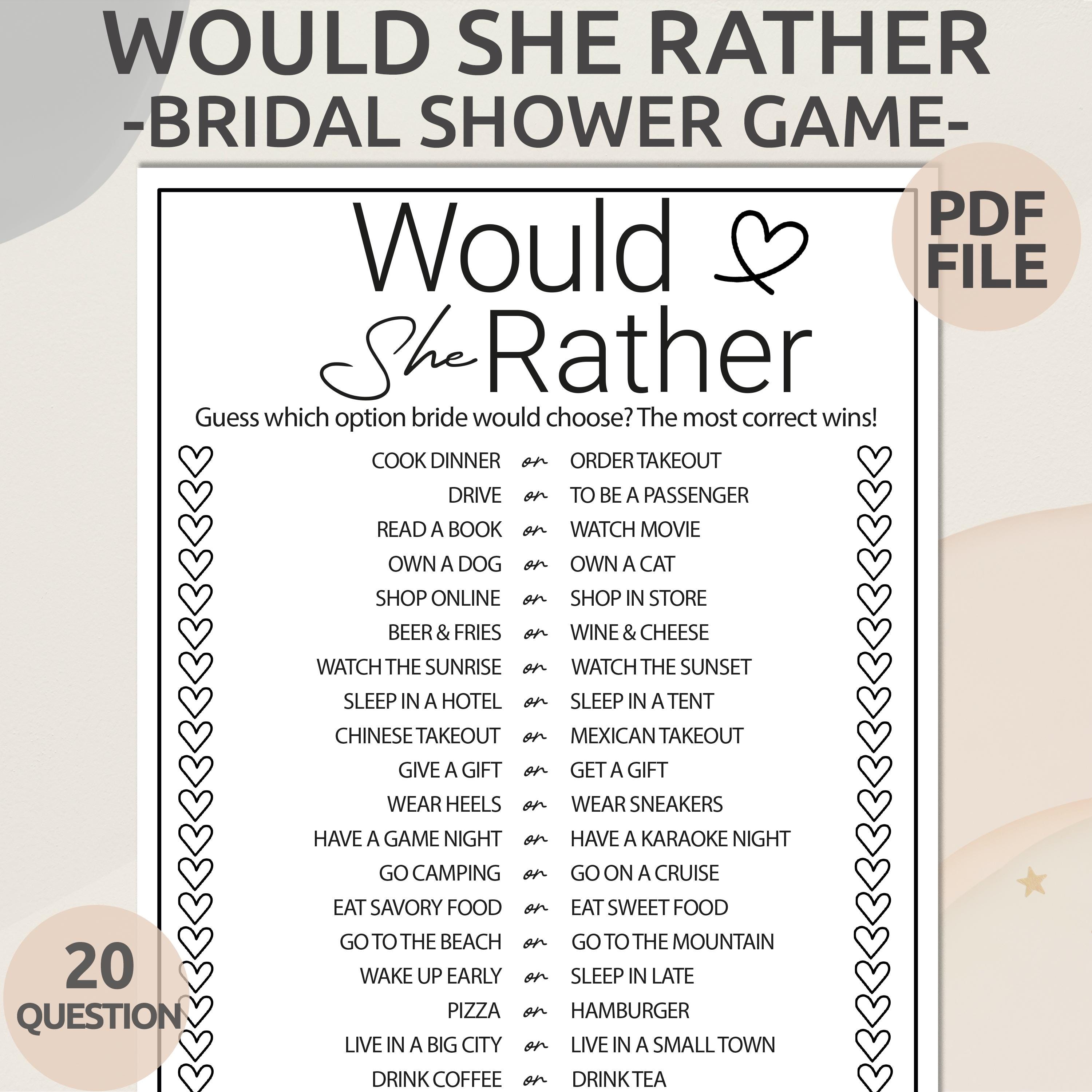 Beshoul Would She Rather Bridal Shower Game Cards - 25 Pack, Minimalist Pink Wedding Party Games