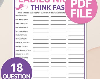 Ladies Night Think Fast Game | Printable Ladies Night Group Game | Fun Women’s Party Game | Ladies Night Games | Ladies Night Party Games