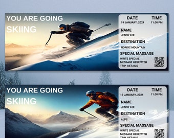 Bearbeitbare Ski Pass Ticket Vorlage | Skipass Karte | Druckbares Skiticket | Überraschungs-Skiausflug Reveal | Bordkarte Ticket