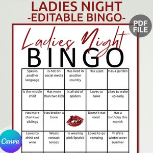 Bingo editable para la noche de chicas / Juegos personalizados para la noche de chicas / Juego de bingo para despedidas de soltera / Juego para salir con chicas / Rompehielos para encontrar a alguien