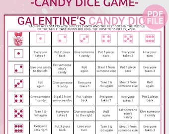 Printable Galentines Dice Game | Galentine's Day Candy Dice Game | Galentine's Day Dice Activity | Galentine Kids Game | Roll The Dice Game