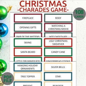Jogos de festa de Natal | Charadas de Natal | Jogo de Natal para imprimir | Jogos de festa de fim de ano | Jogo de charadas para a família | Atividade divertida de Natal