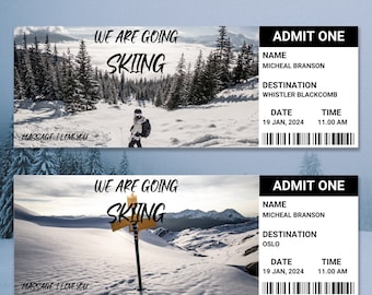 Bearbeitbare Ski Pass Ticket Vorlage | Skipass Karte | Druckbares Skiticket | Überraschungs-Skiausflug Reveal | Bordkarte Ticket