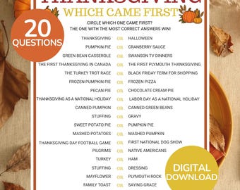 Thanksgiving Which Came First Game | Printable Thanksgiving Party Games | Thanksgiving Trivia Quiz | Thanksgiving Activity for Kids & Adults