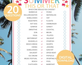 Summer This Or That Game | Summer Would You Rather Game | Summer Game | Summer Activities | Printable Summer Game | Adult Summer Family Game