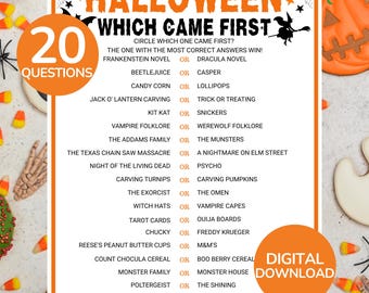 Halloween-Quiz: Was war zuerst da? | Halloween-Quiz zum Ausdrucken | Halloween-Quiz für Kinder und Erwachsene | Halloween-Spieleabend für die ganze Familie