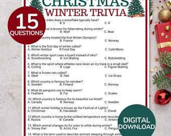 Christmas Winter Trivia Game | Printable Christmas Party Game | Winter Trivia Game | Fun Seasonal Game | Winter Family Game | Christmas Game