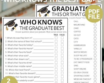 Who Knows The Graduate Best Game | Would the Graduate Rather Game |  Printable 2025 Graduation Party Game | Graduate Quiz | Graduation Games