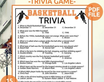 Basketball Trivia Game | Printable Basketball Party Game | Fun Printable Basketball Party Game | Sports Themed Game | Basketball Activity