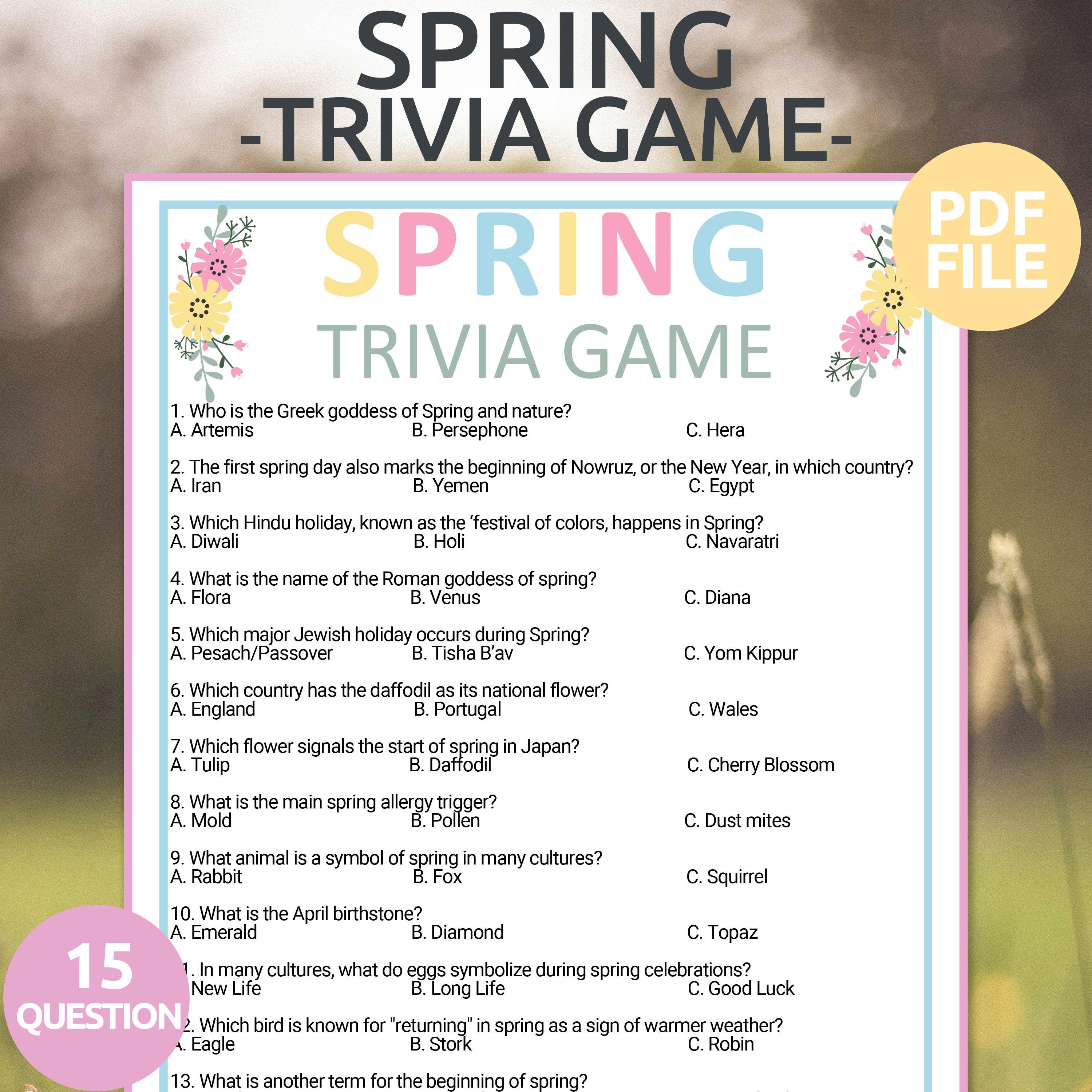 Spring Trivia Game | Spring Party Game | Printable Spring Game | Fun ...