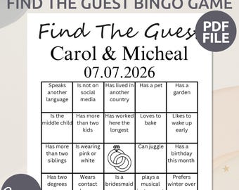 Custom Wedding Find the Guest Game | Bridal Shower Find the Guest Bingo | Printable Wedding Bingo | Bridal Shower Game | Editable Bingo Game
