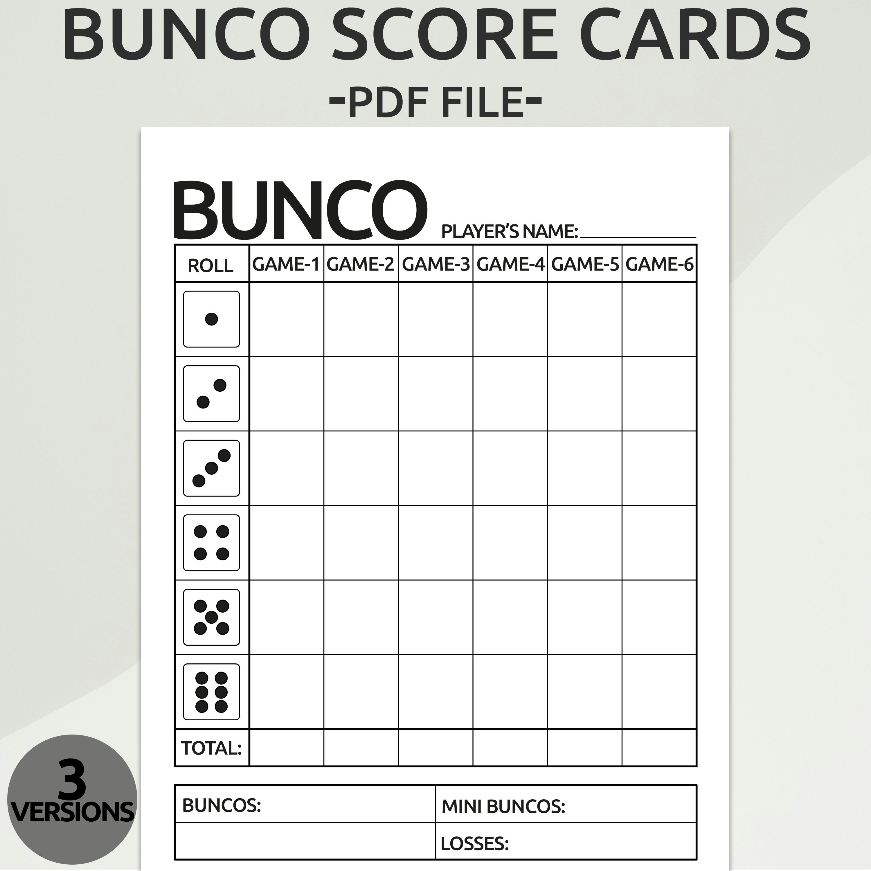 Bunco Scoresheet Bunco Printable Scorecards Minimalist Bunco Printable