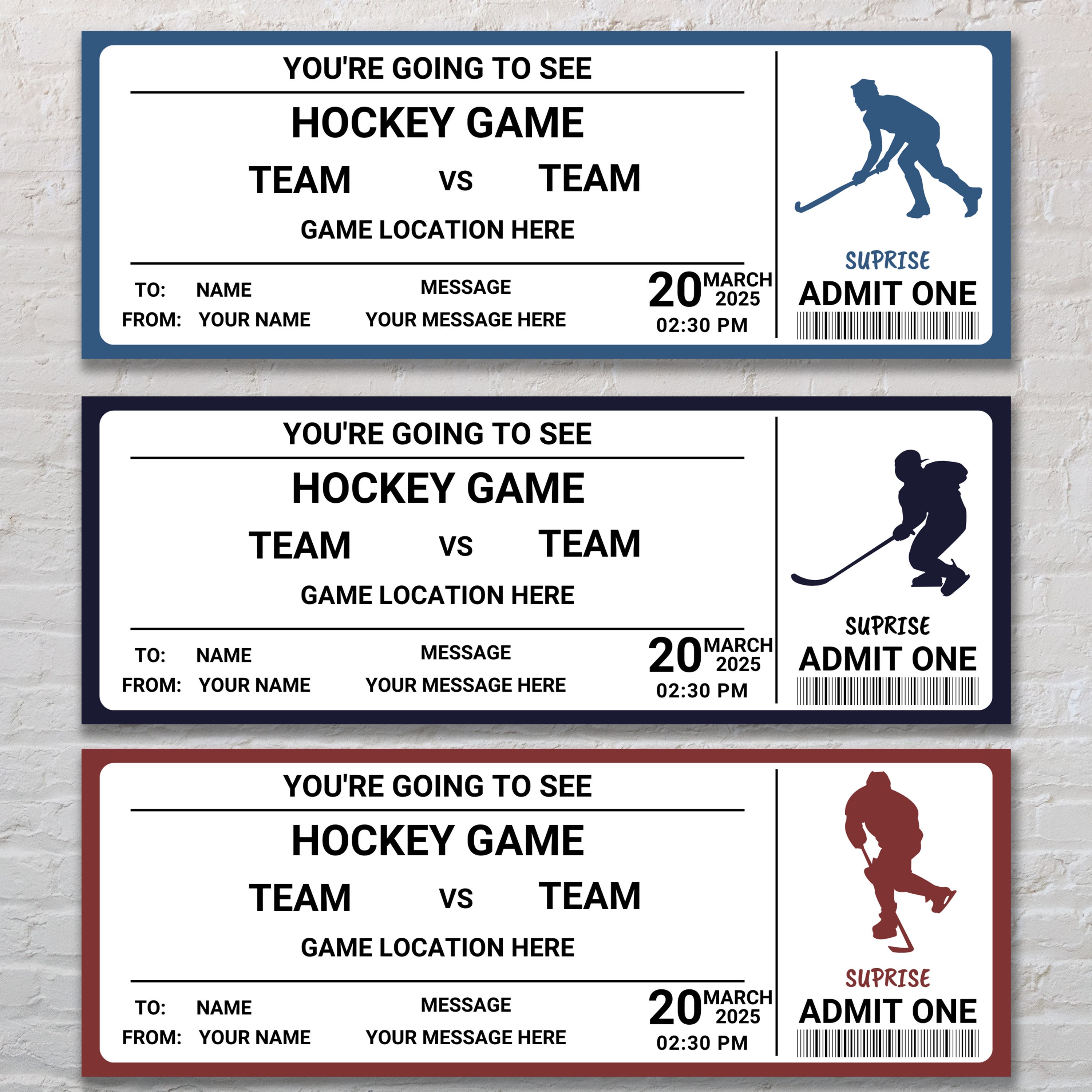 Custom Hockey Ticket Hockey Ticket Template Printable Editable