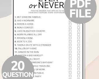 Ever Or Never Game | Printable Never Have I Ever Game | Fun Icebreaker Game | Easy Party Starter Game | Conversation Starter For Adults Kids
