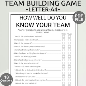 Office Trivia Team Building Games | Team Building Games | Coworker Activity | Printable Office Party Games | How Well Do You Know Your Team