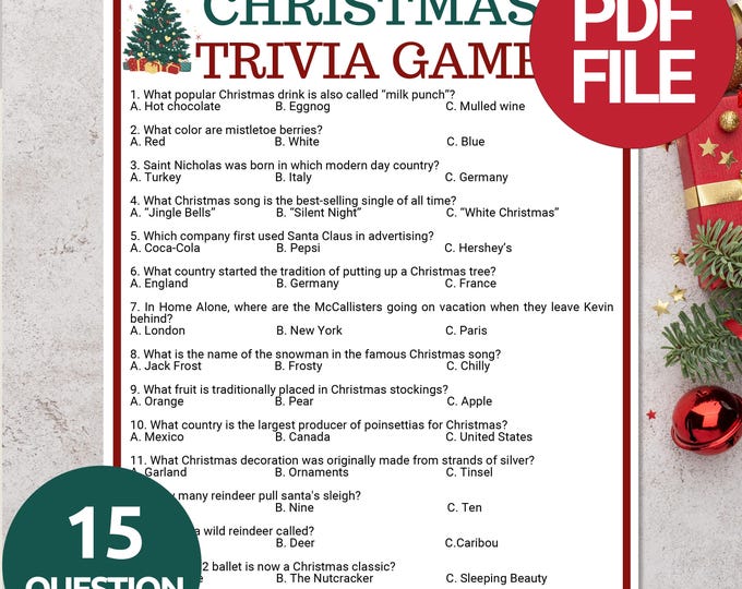Christmas Trivia Game, Printable Christmas Game, Family Game, Christmas ...